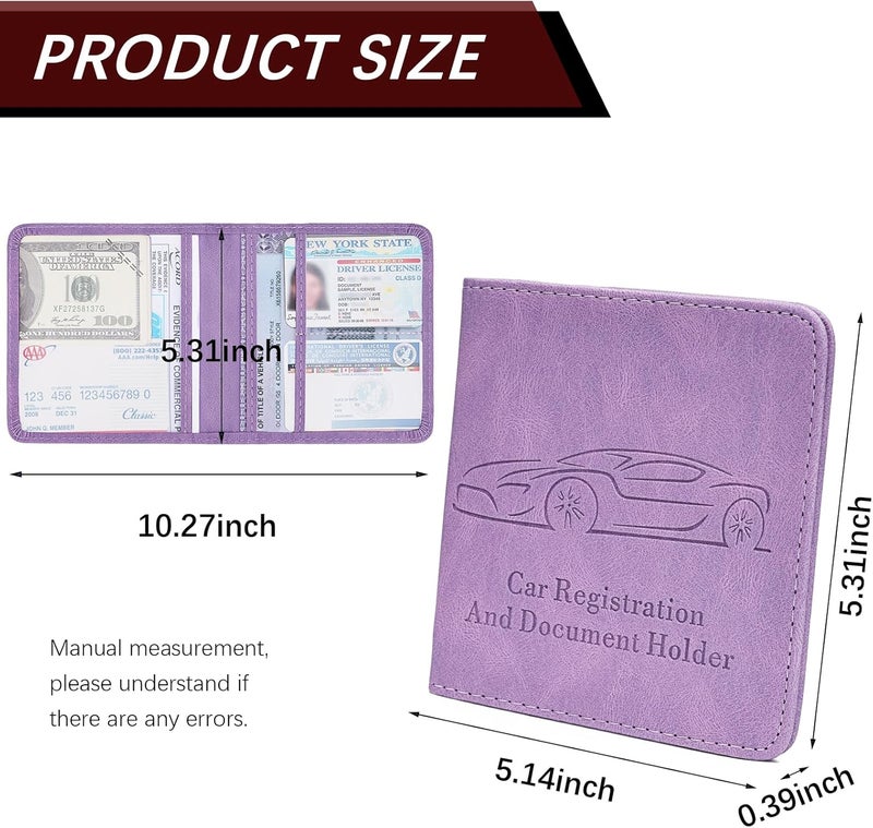 Peisicne 2-Pack Car Registration and Insurance Holder, Car Organization Vehicle Document Organizer with Magnetic Closure for Cards, License in Glove Box, Purple - Image 3